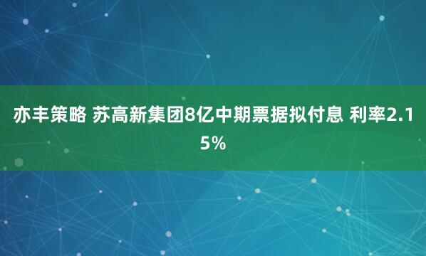亦丰策略 苏高新集团8亿中期票据拟付息 利率2.15%